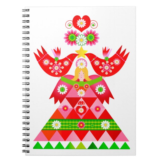 Mod Scandi Holiday Bird Angel Note Book (Front)