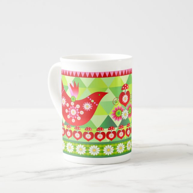 Mod Scandi Holiday Bird Bone China Speciality Mug (Front Left)