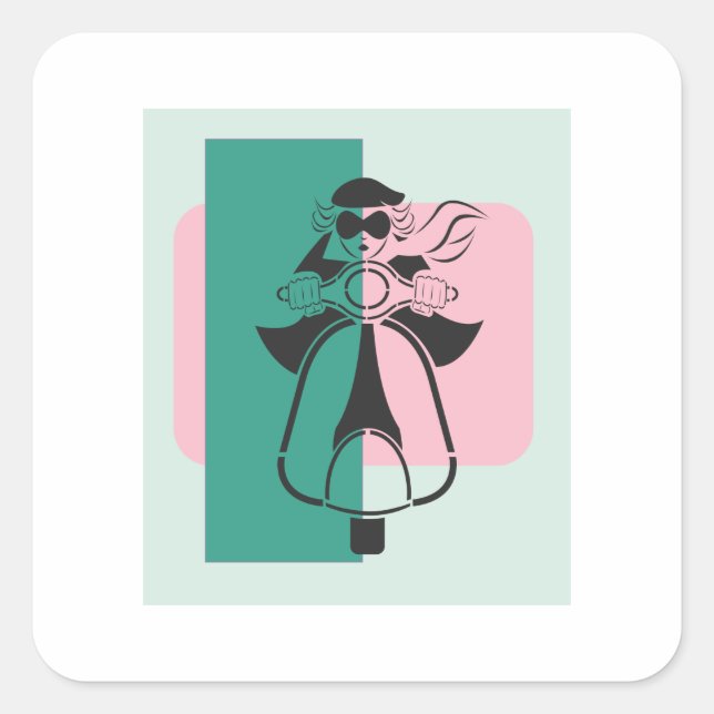 Mod Scooter Girl Square Sticker (Front)