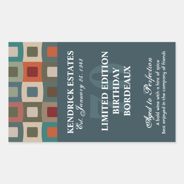 Mod Squares Birthday Wine - Blue (750ml) Rectangular Sticker (Front)