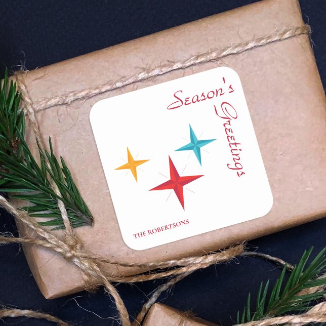 Mod Stars, Mid-Century Modern Retro Christmas Square Sticker (Creator Uploaded)