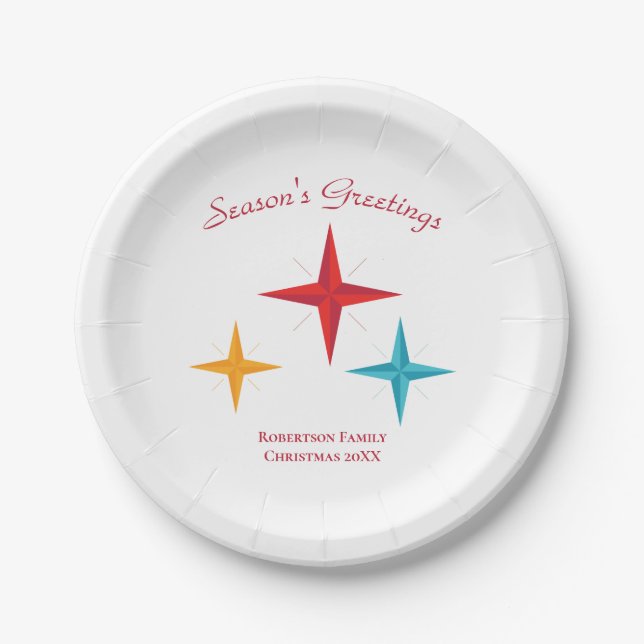 Mod Stars, Mid-Century Modern Retro Holiday Paper Plate (Front)