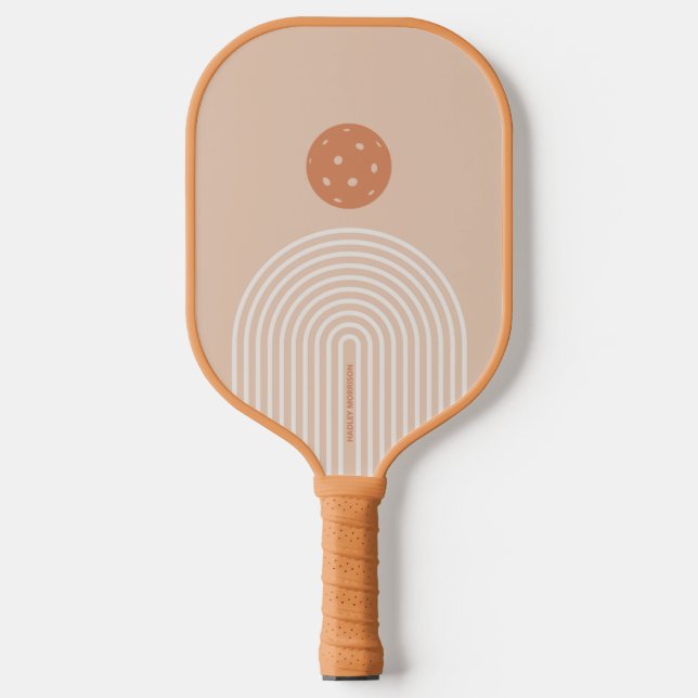 Mod Striped Arch Neutral Colours Custom Text Pickleball Paddle (Front)