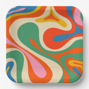 Mod Swirl Retro Trippy Colourful Abstract Pattern Paper Plate