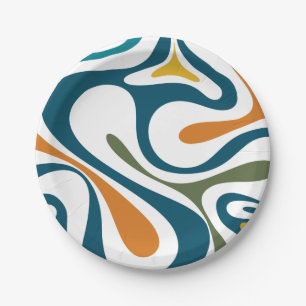 Mod Swirl Trippy Retro Modern Abstract Pattern Paper Plate