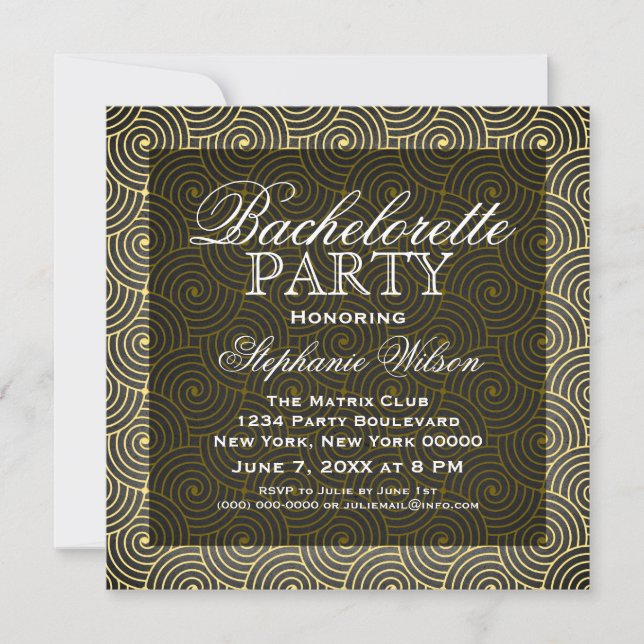Mod Swirls Bachelorette Party Invite, Yellow Invitation (Front)