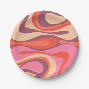 Mod Thang Trippy Retro Modern Abstract Pattern Paper Plate