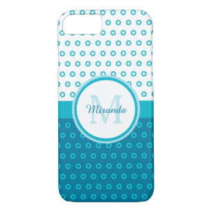 Mod Turquoise Blue Polka Dots Monogram With Name Case-Mate iPhone Case