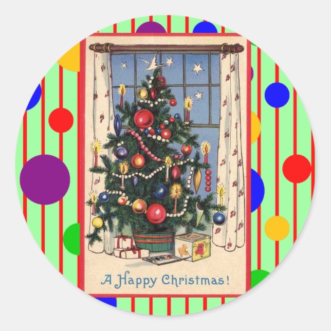 Mod-Vintage Christmas Tree Classic Round Sticker (Front)