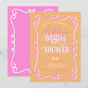 Mod Wavy Doodle Pink Orange Bridal Shower Invitation