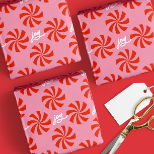 Mod Wavy Pinwheel Spirals Retro Christmas Pink Red Wrapping Paper