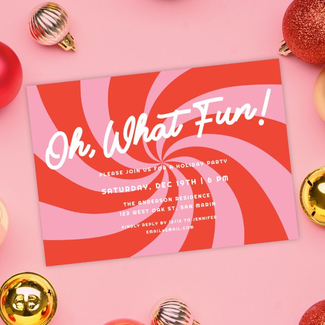 Mod Wavy Retro Pink + Red Christmas Party Invitation (Creator Uploaded)