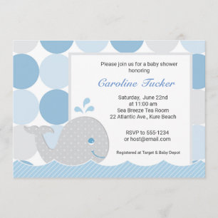 Mod Whale Baby Shower Invitation - Blue & Grey