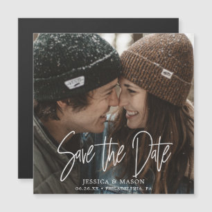 Mod White Wedding Save The Date Magnets with Photo