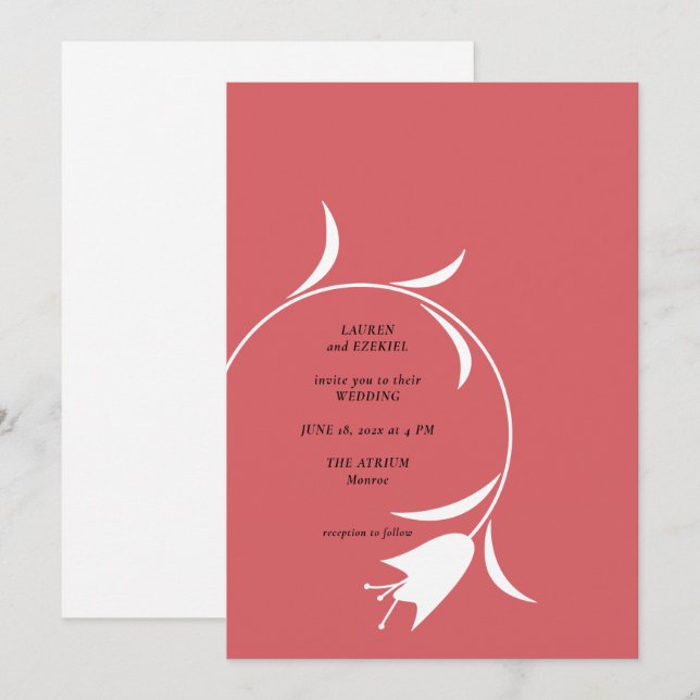 MOD WINE TULIP WEDDING INVITATION (Front/Back)