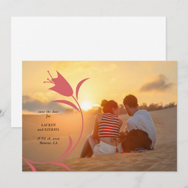 MOD WINE TULIP WEDDING SAVE THE DATE INVITATION (Front/Back)