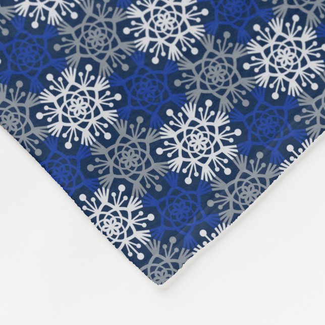 Mod Winter Snowflakes Blue and Grey Fleece Blanket (Corner)