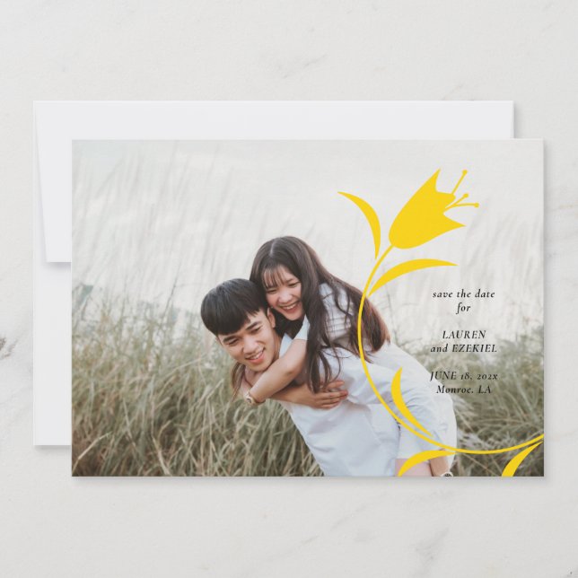 MOD YELLOW TULIP WEDDING SAVE THE DATE INVITATION (Front)