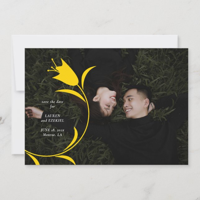MOD YELLOW TULIP WEDDING SAVE THE DATE INVITATION (Front)