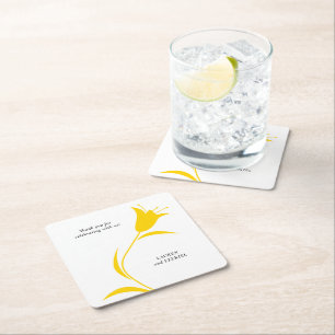 MOD YELLOW TULIP WEDDING SQUARE PAPER COASTER