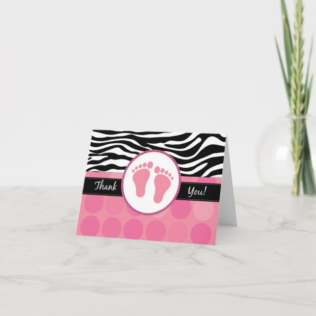 Mod Zebra Print Folded Baby Shower Thank You Cards (Front)