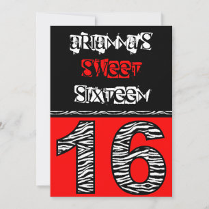 Mod Zebra Print Sweet Sixteen [red] Invitation