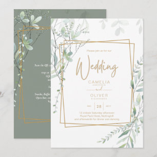 Modeern Greenery Wedding QR Code RSVP Invitation