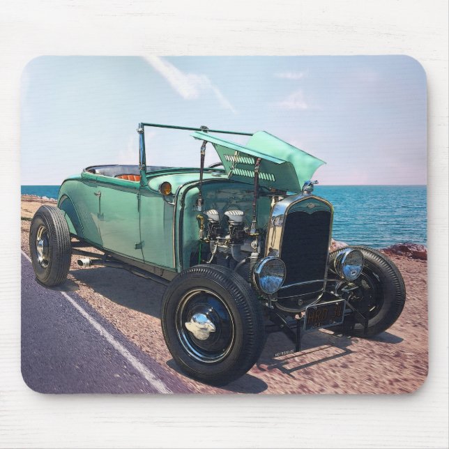Model A roadster hot rod by the ocean Mouse Pad (Front)