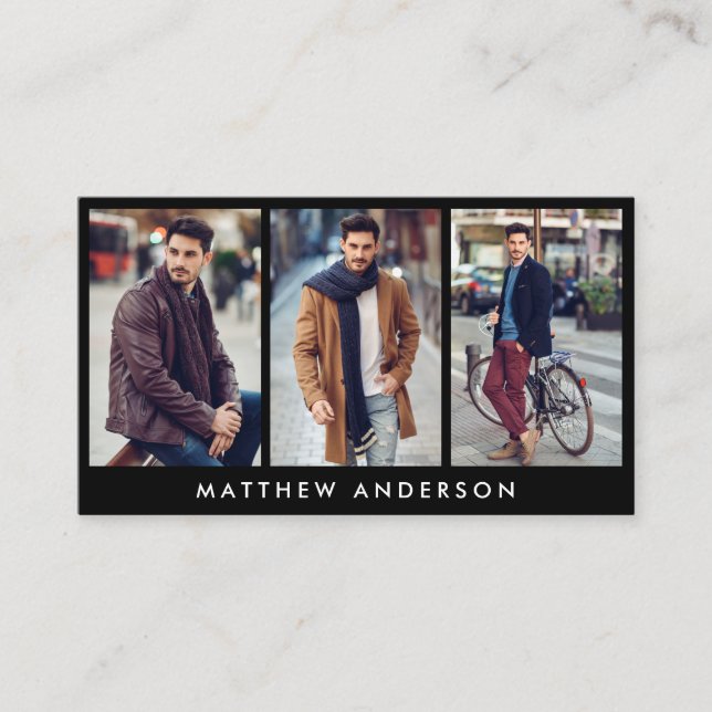Model Actor 3 Photo Business Card Black (Front)