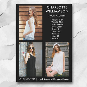 Model Actor 3 Photo Comp Card 5x7 Blk