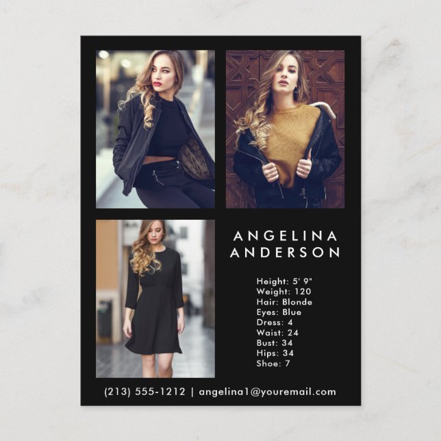 Model Actor 3 Photo Comp Card Blk - Postcard (Front)