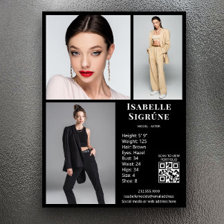 Model Actor 3 Photo Comp Card Template Black QR