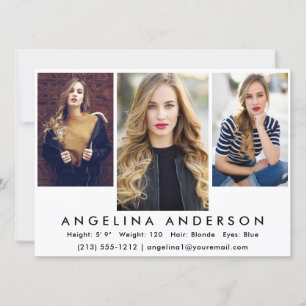 Model Actor 3 Photo Comp Card   White Front