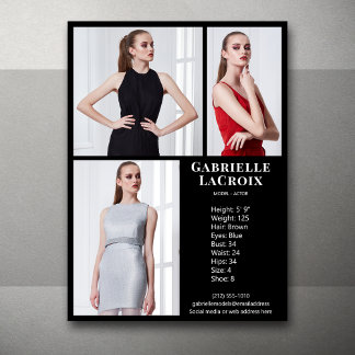 Model Actor 3 Photo Pro Comp Card Template Black
