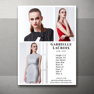 Model Actor 3 Photo Pro Comp Card Template White