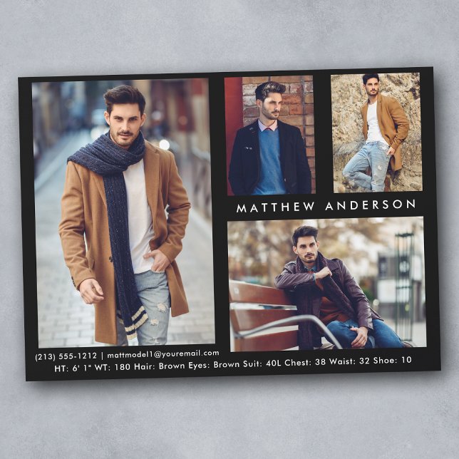 Model Actor 4 Photo - Blk Front  Comp Card (Customize to change background color, text size or text style.)