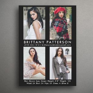 Model Actor 4 Photo Comp Card 5x7 Black