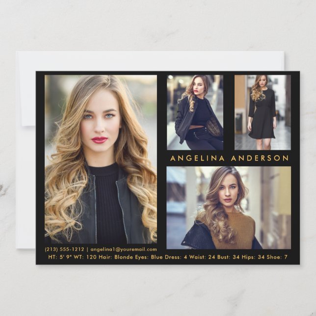 Model Actor 4 Photo Comp Card - Black Gold Front (Front)