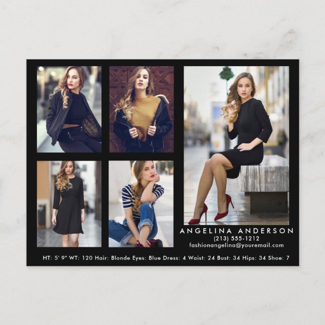 Model Actor 5 Photo Comp Card Postcard Blk (Front)