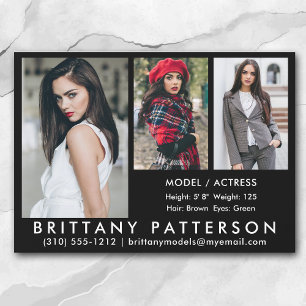 Model Actor Comp Card 3 Photo 5x7 Blk