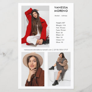 Model Actor Comp Card 3 Photo White Flyer