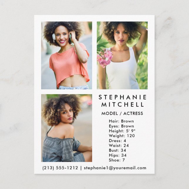 Model Actor Comp Card 3 Photo Wht - Postcard (Front)