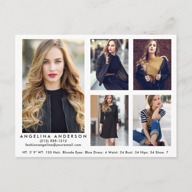 Model Actor Comp Card 5 Photo Postcard W (Front)