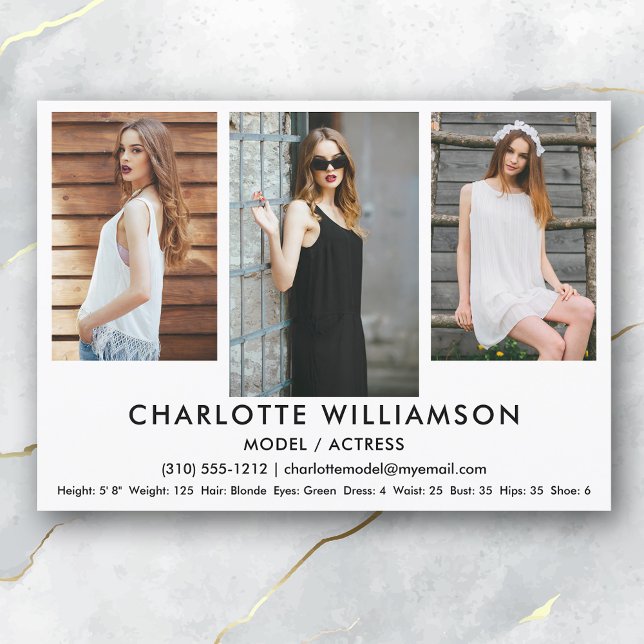 Model Actor Comp Card 5x7 Wht 3 Photo (Available in high quality print or digital download for quick messaging, email or self printing.)