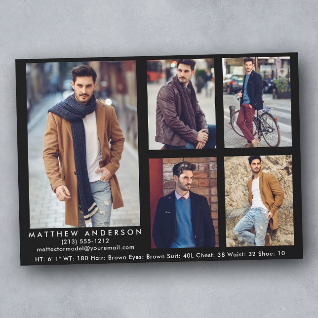 Model Actor Comp Card Black - 5 Photos (Customize to change background color, text size or text style.)