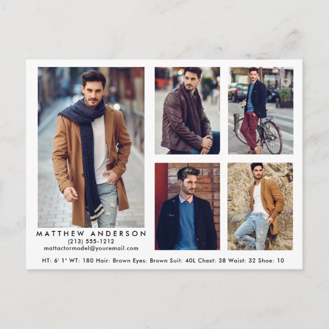 Model Actor Comp Card Wht 5 Photo Postcard (Front)