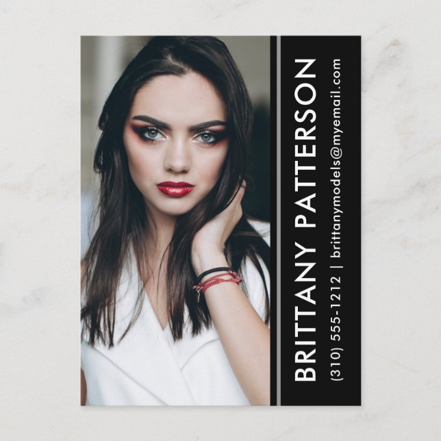 Model Actor Photo Comp Card Black Stripe Postcard (Front)