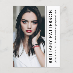 Model Actor Photo Comp Card White Stripe Postcard