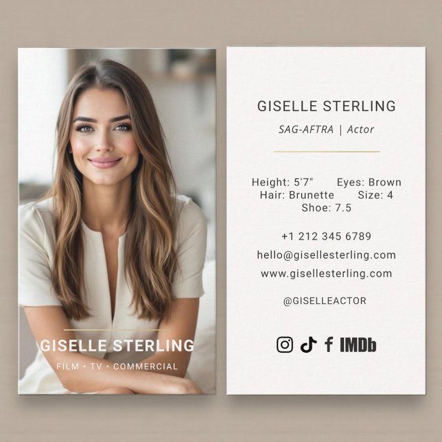 Model Actor Photo Neutral Beige Business Card (Creator Uploaded)