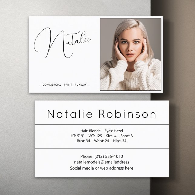 Model Actor Photo Promotional White And Black Business Card (Creator Uploaded)